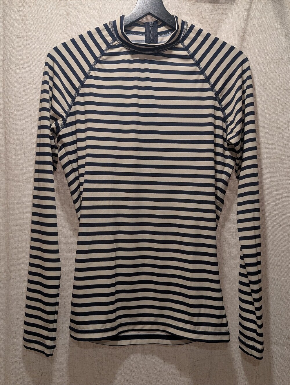 J. Crew Navy and Cream Striped Long-Sleeve Rash Guard EUC